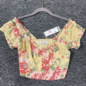 NWT Urban Outfitters Yellow Floral Babydoll Crop Top Women S Multi Off Coquette‎